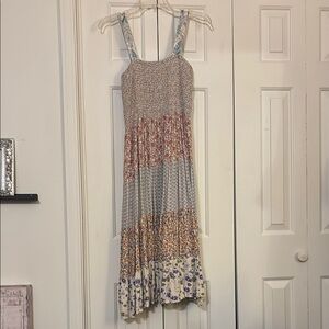 Tan Tiered Midi Sundress